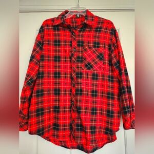Red and Navy Plaid Button-Up Shirt